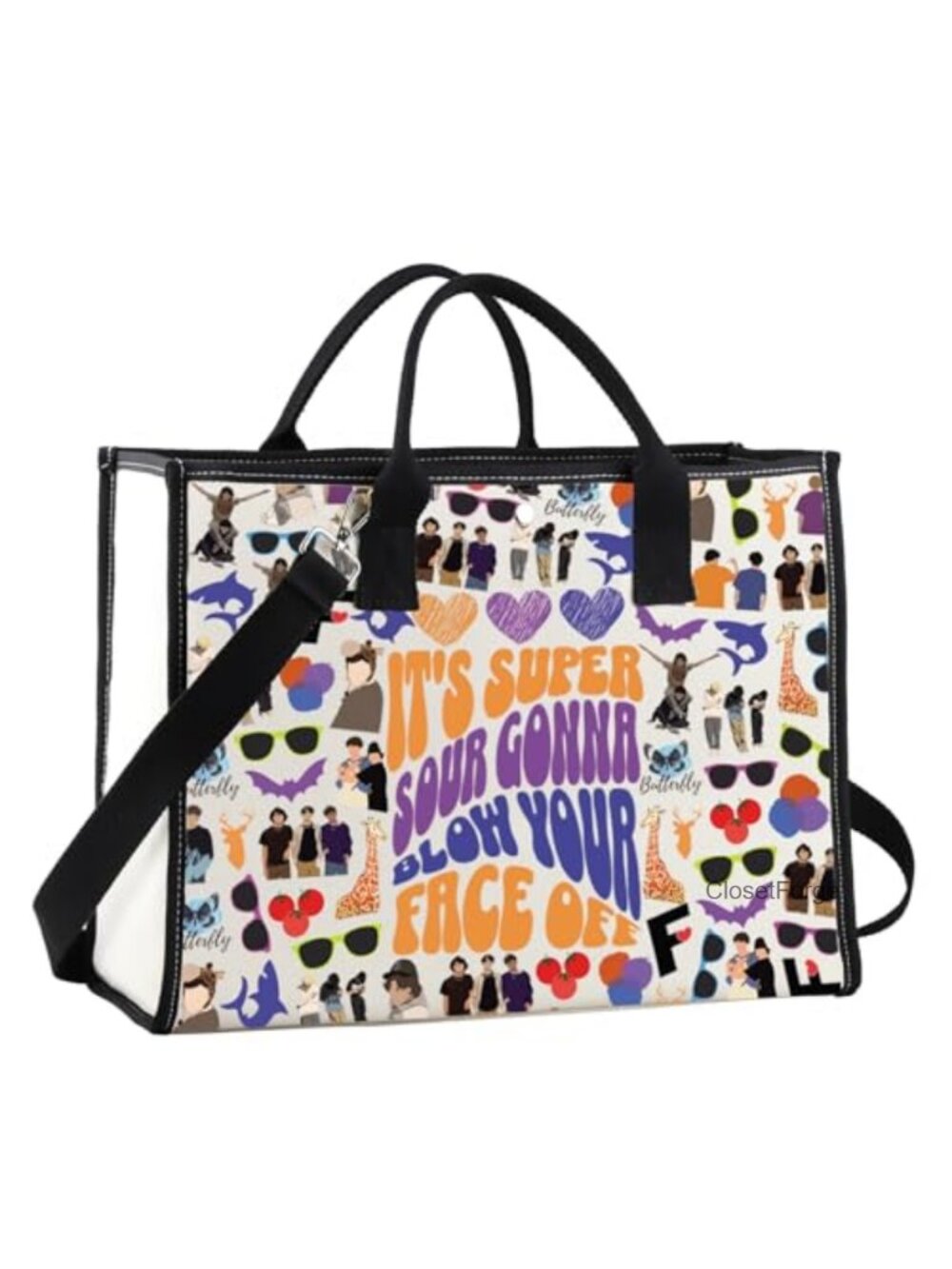 Waterproof Tote Bag with Cartoon Print, Large Capacity Shoulder Bag